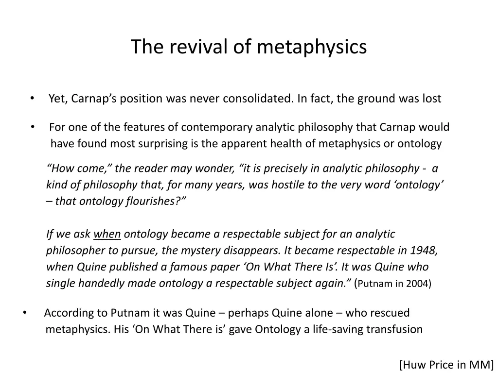 the revival of metaphysics