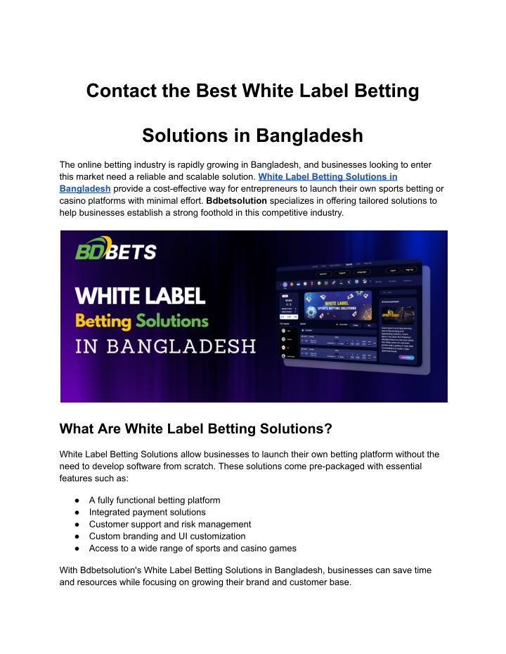 contact the best white label betting