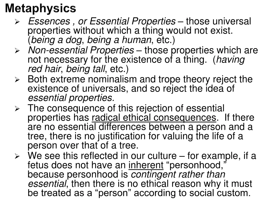 essences or essential properties those universal