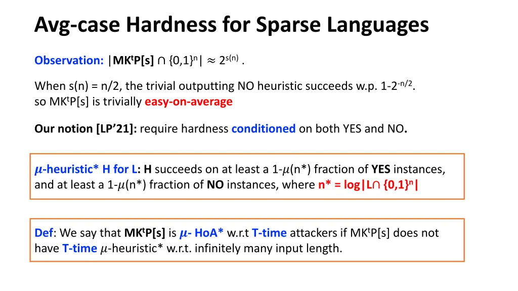 avg case hardness for sparse languages