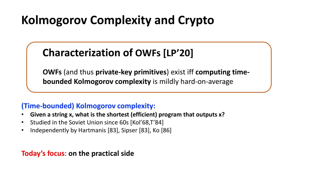 kolmogorov complexity and crypto