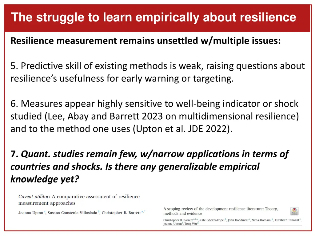 the struggle to learn empirically about resilience 1