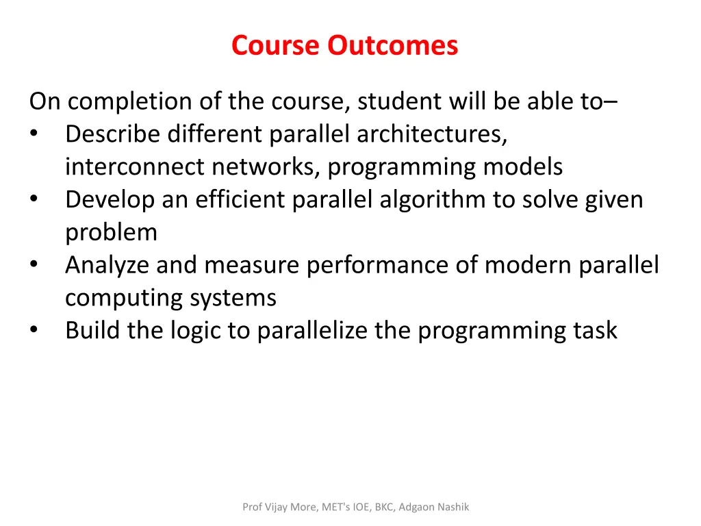 course outcomes