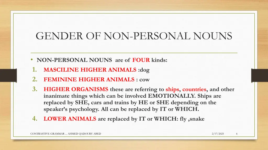 gender of non personal nouns