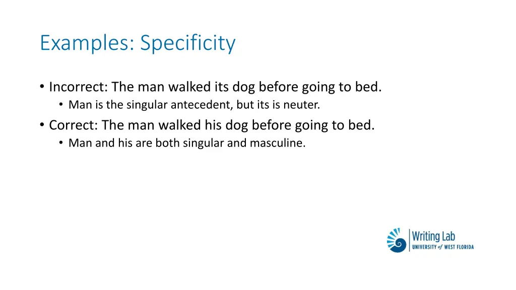 examples specificity