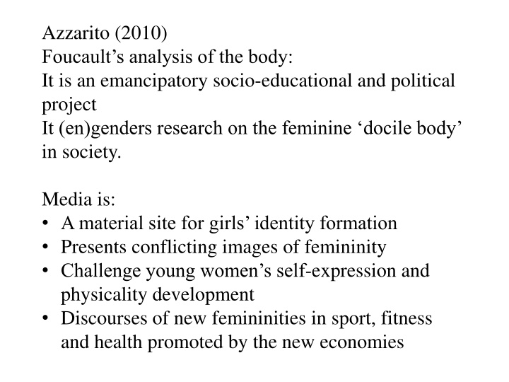azzarito 2010 foucault s analysis of the body