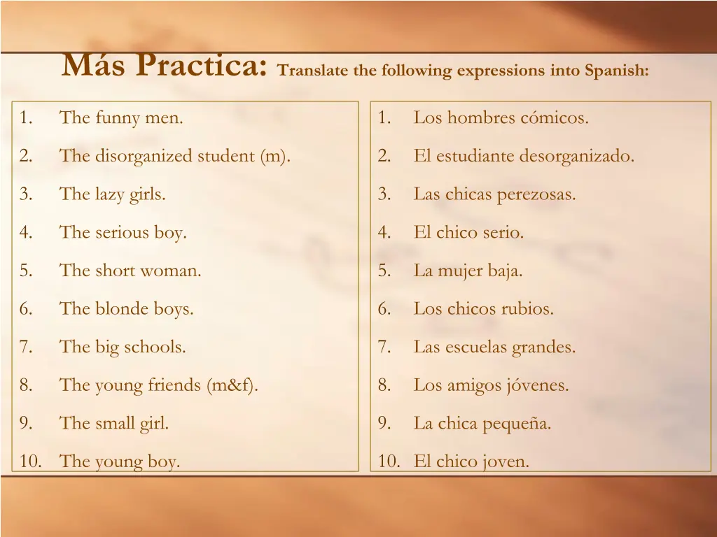 m s practica translate the following expressions