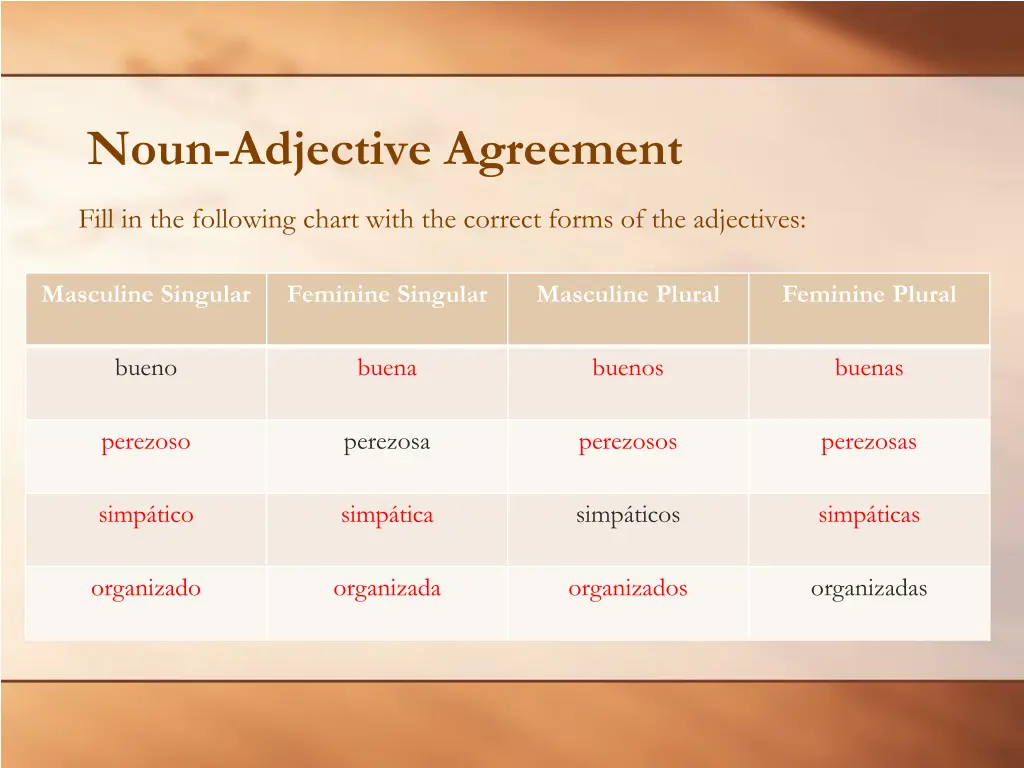 noun adjective agreement 1