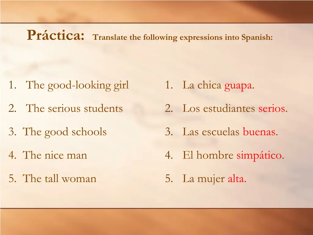 pr ctica translate the following expressions into