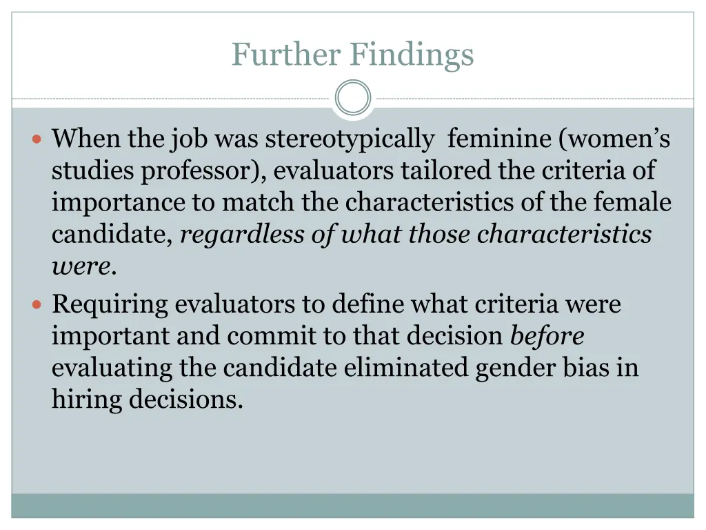 further findings