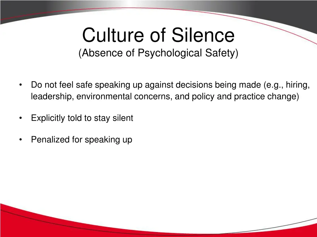 culture of silence absence of psychological safety