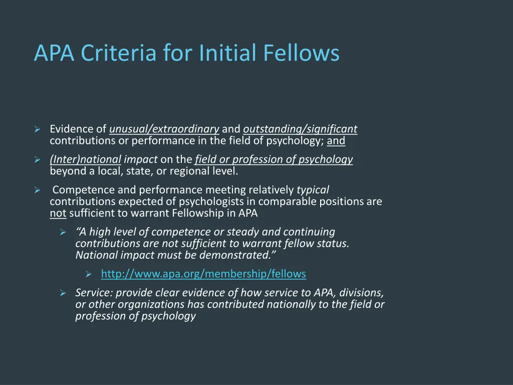 apa criteria for initial fellows