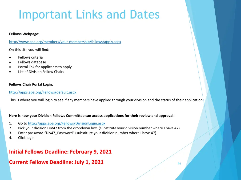 important links and dates