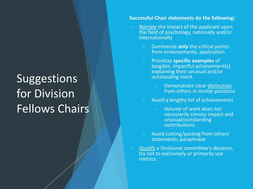 successful chair statements do the following