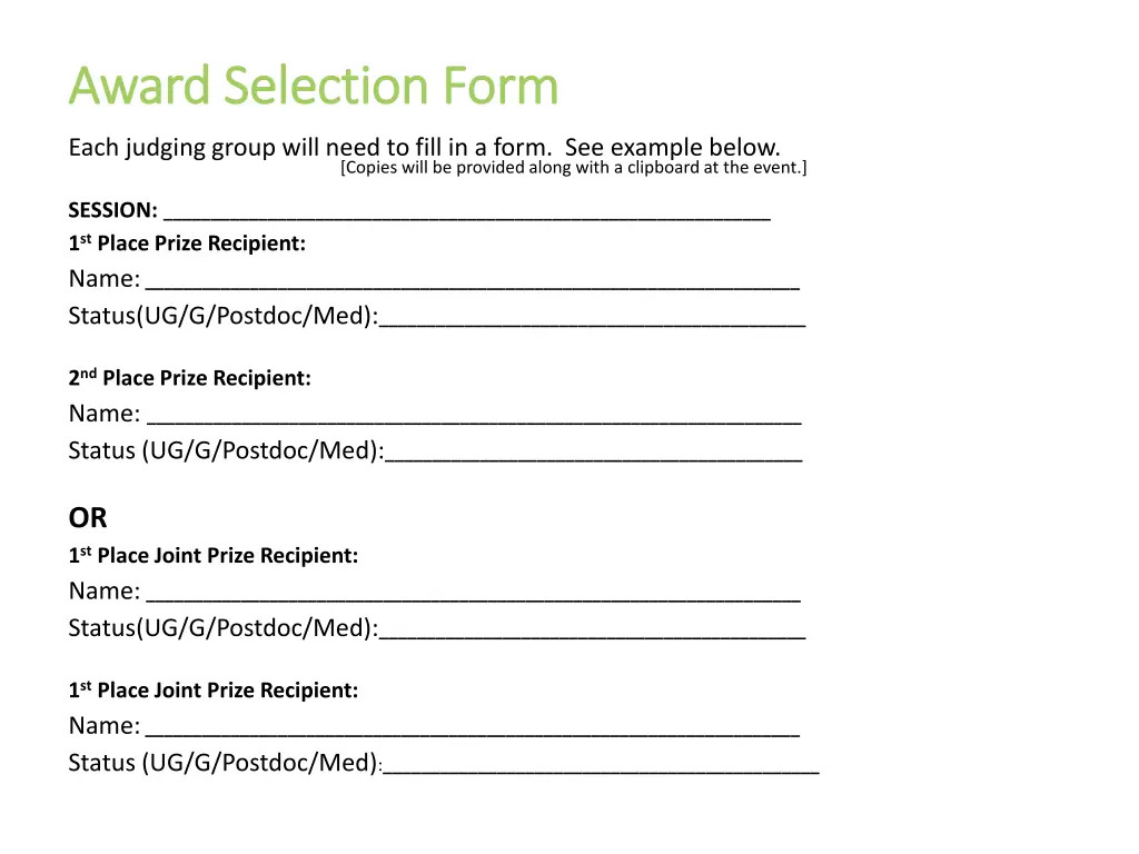 award selection form award selection form