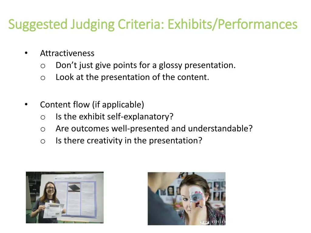 suggested judging criteria exhibits suggested