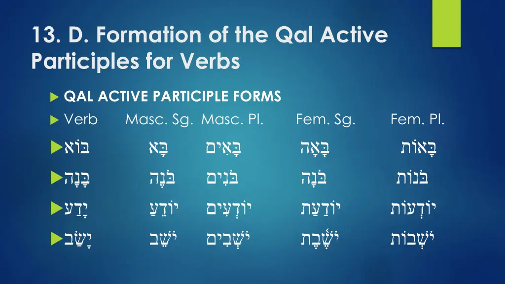 13 d formation of the qal active participles