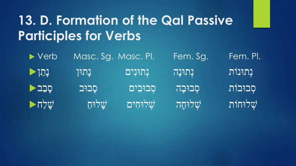 13 d formation of the qal passive participles 1