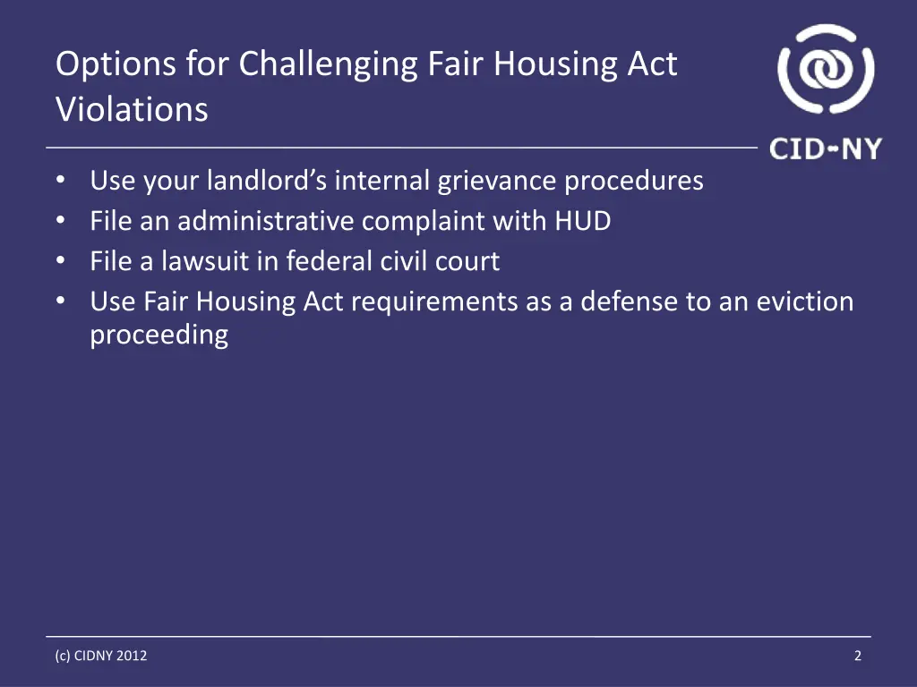 options for challenging fair housing