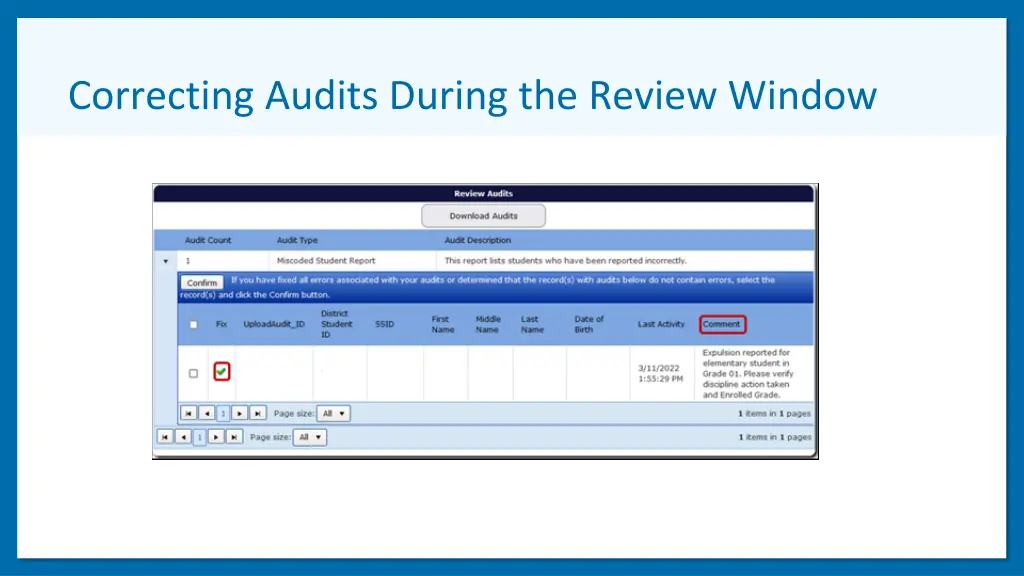 correcting audits during the review window 1
