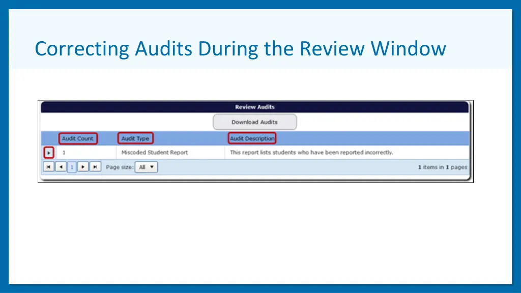 correcting audits during the review window