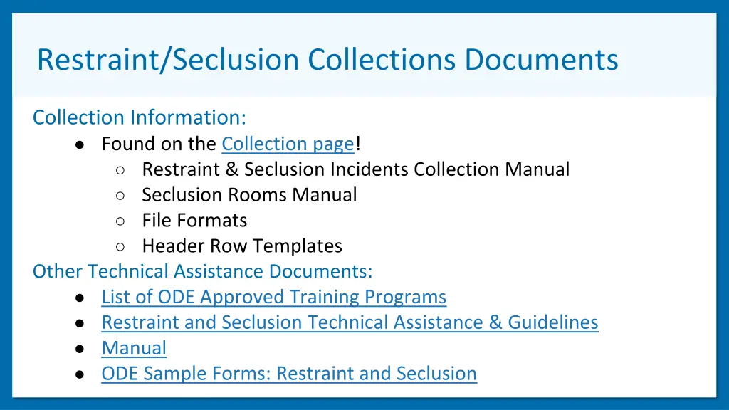 restraint seclusion collections documents