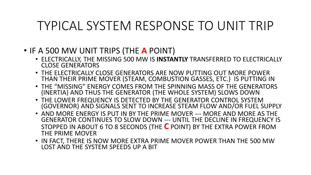 typical system response to unit trip