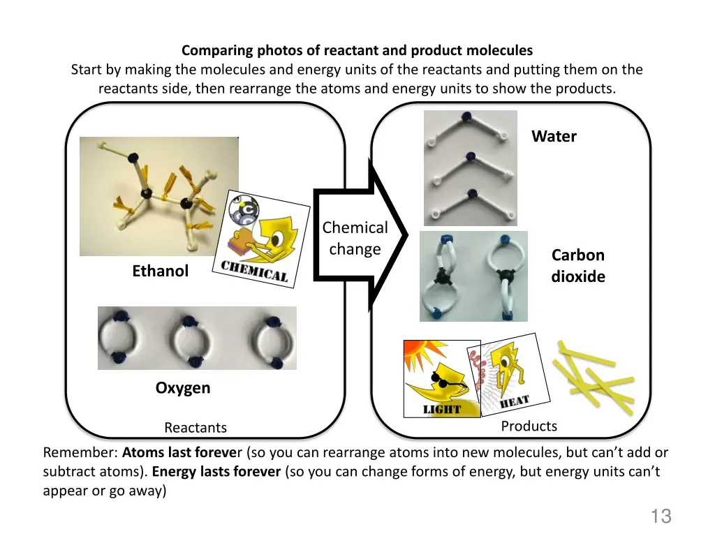comparing photos of reactant and product
