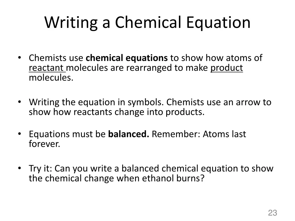 writing a chemical equation