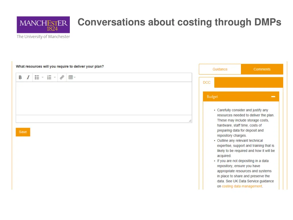 conversations about costing through dmps