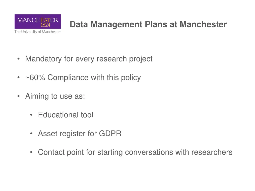 data management plans at manchester