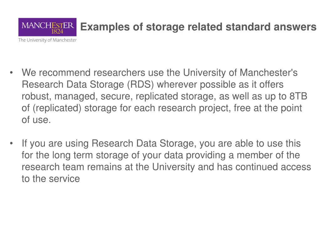 examples of storage related standard answers