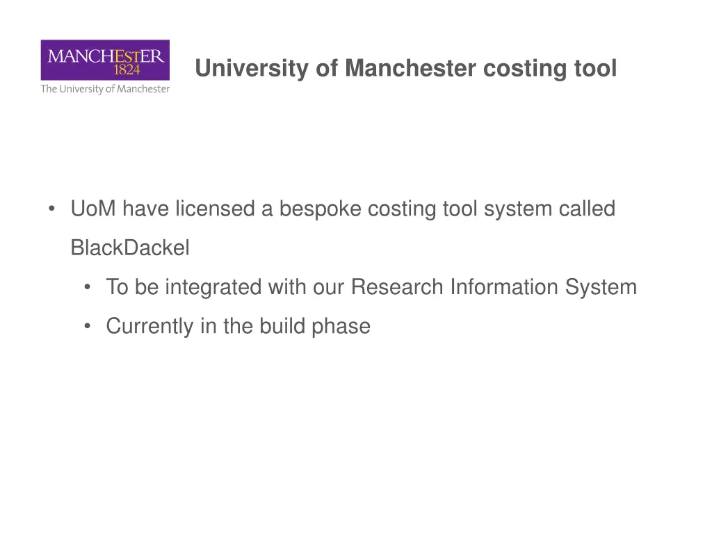 university of manchester costing tool