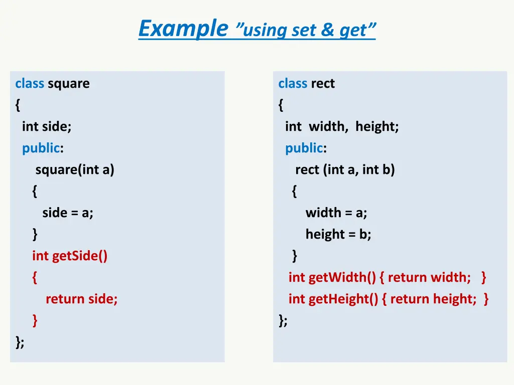example using set get