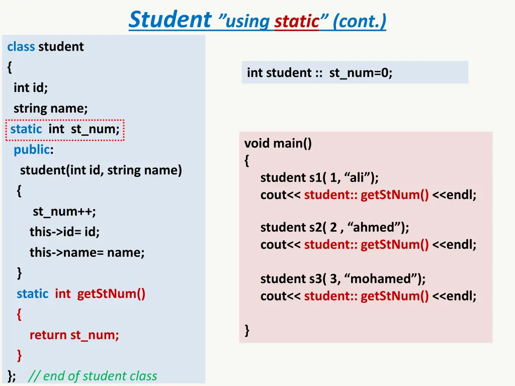 student using static cont