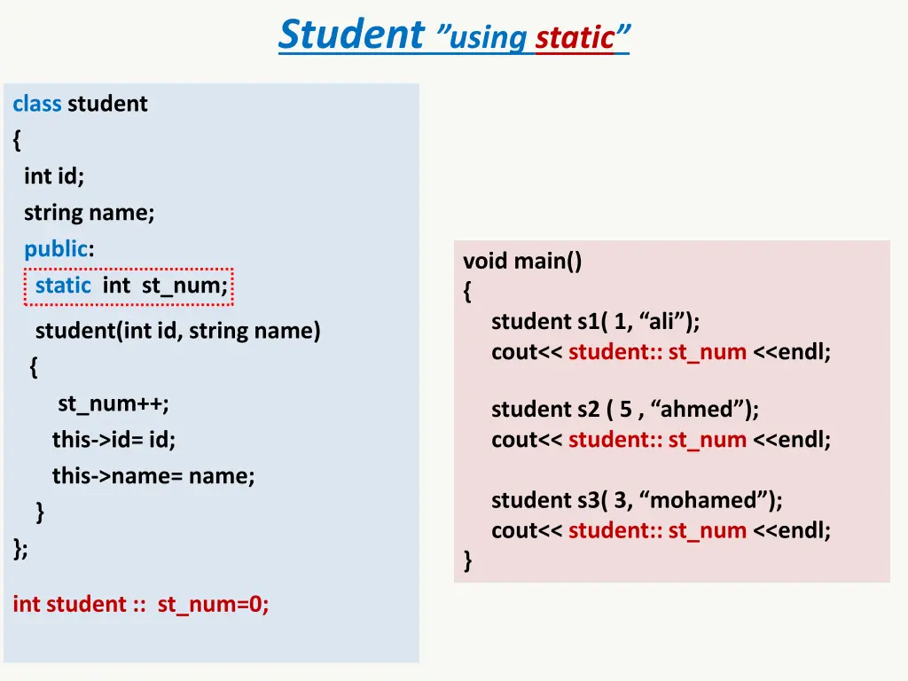 student using static