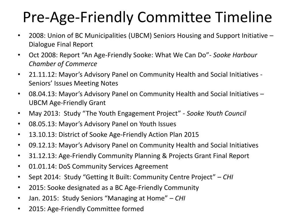 pre age friendly committee timeline