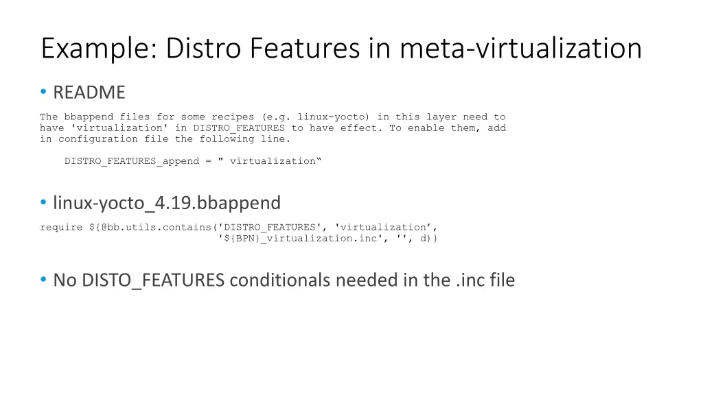 example distro features in meta virtualization
