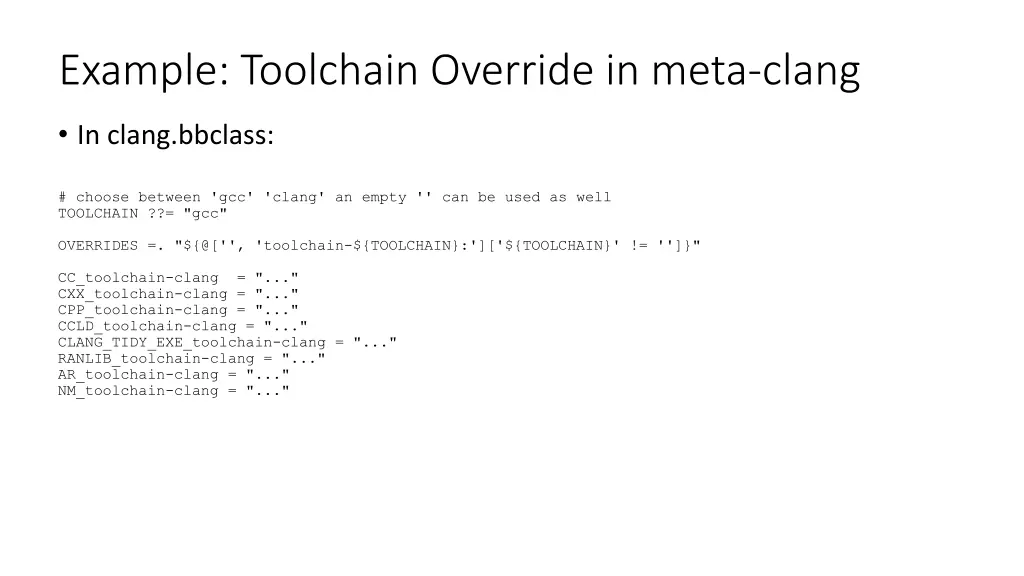 example toolchain override in meta clang