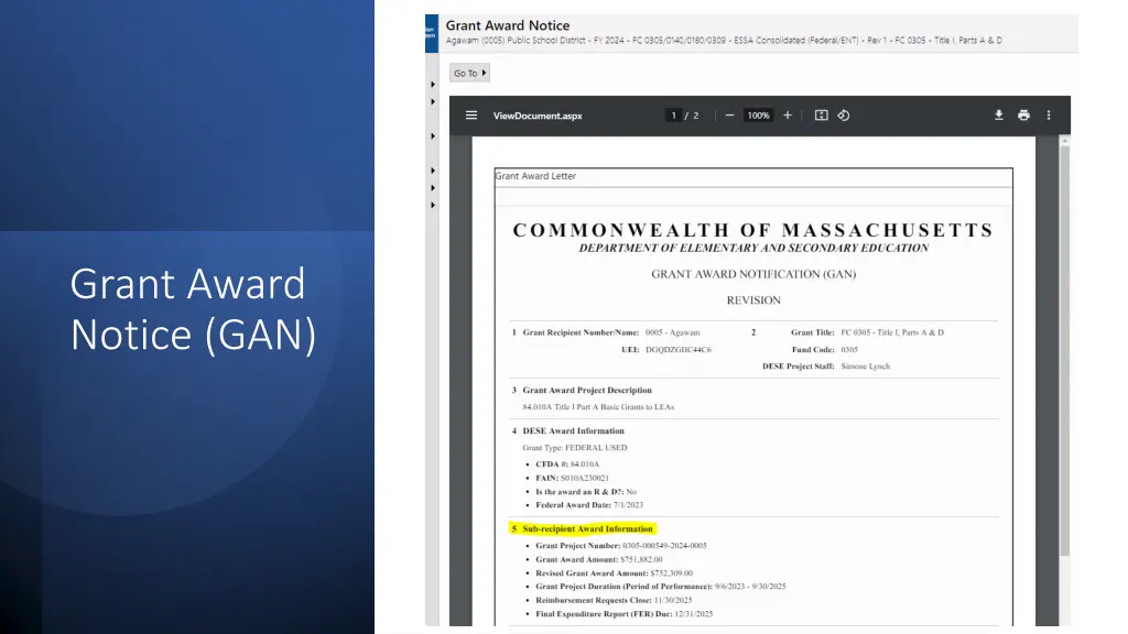 grant award notice gan