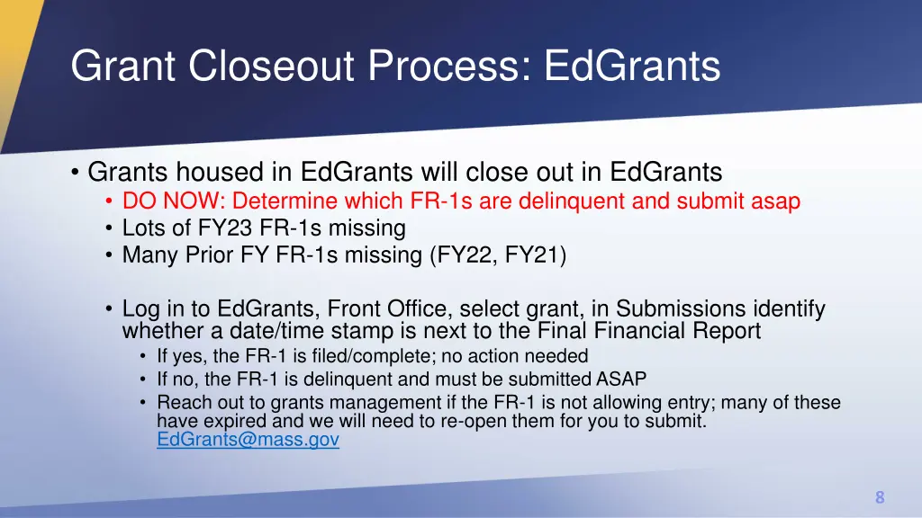 grant closeout process edgrants