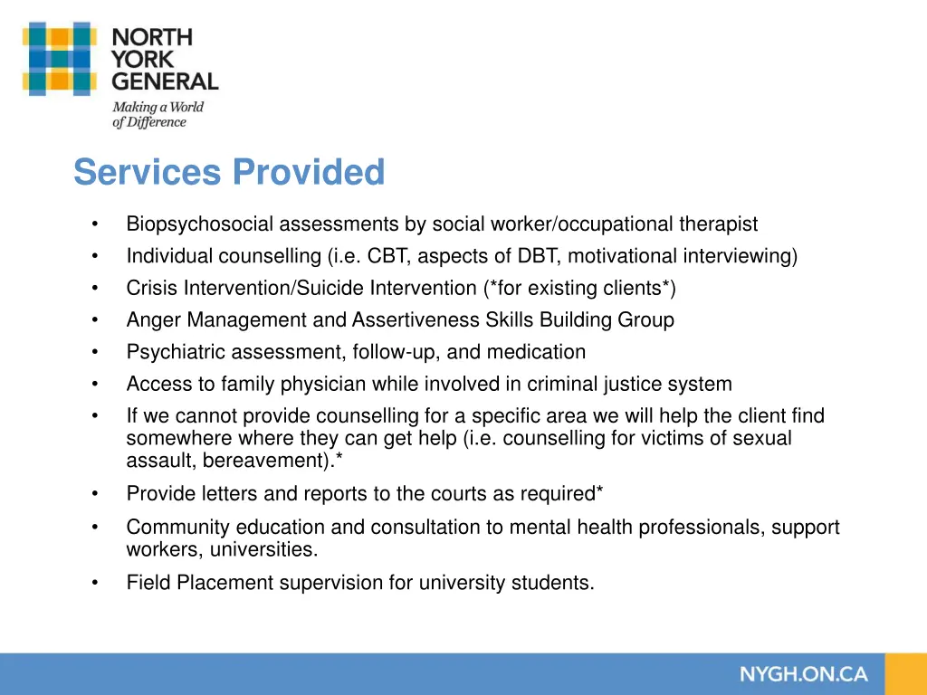 services provided