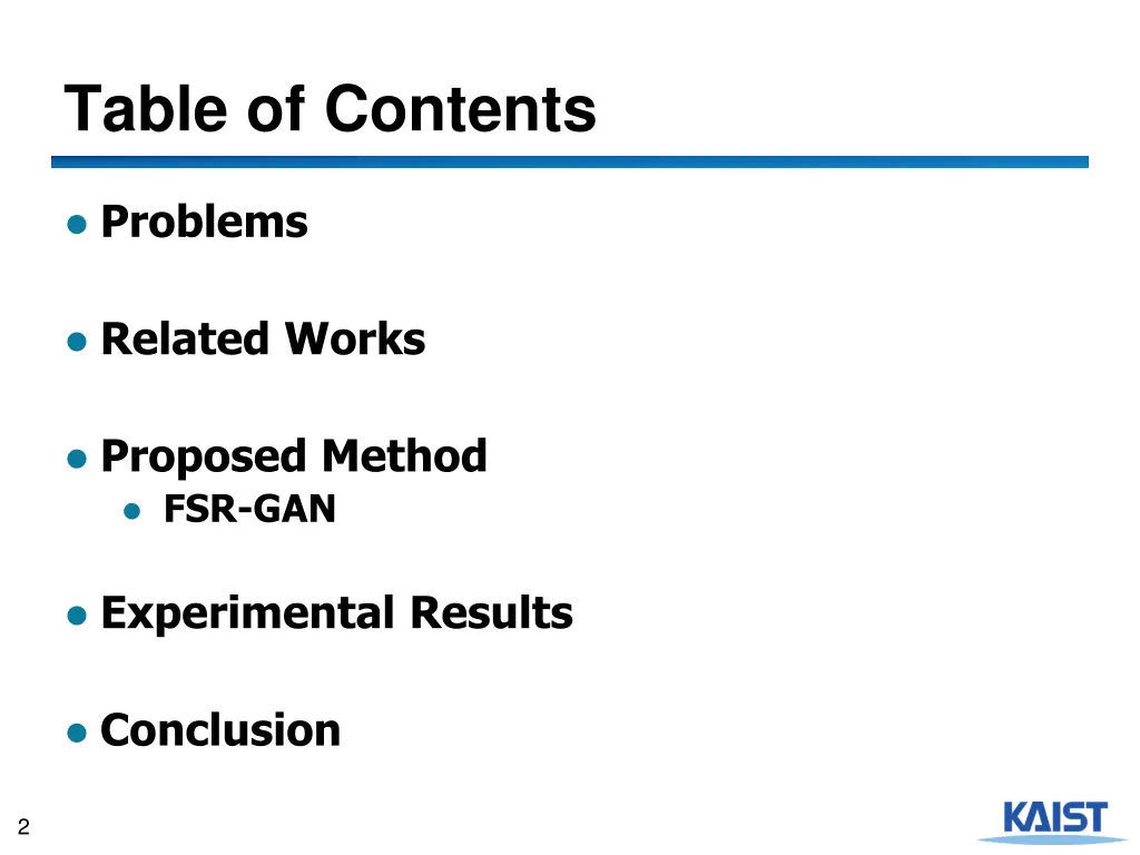 table of contents