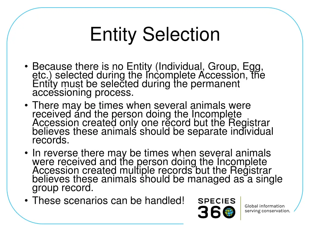 entity selection