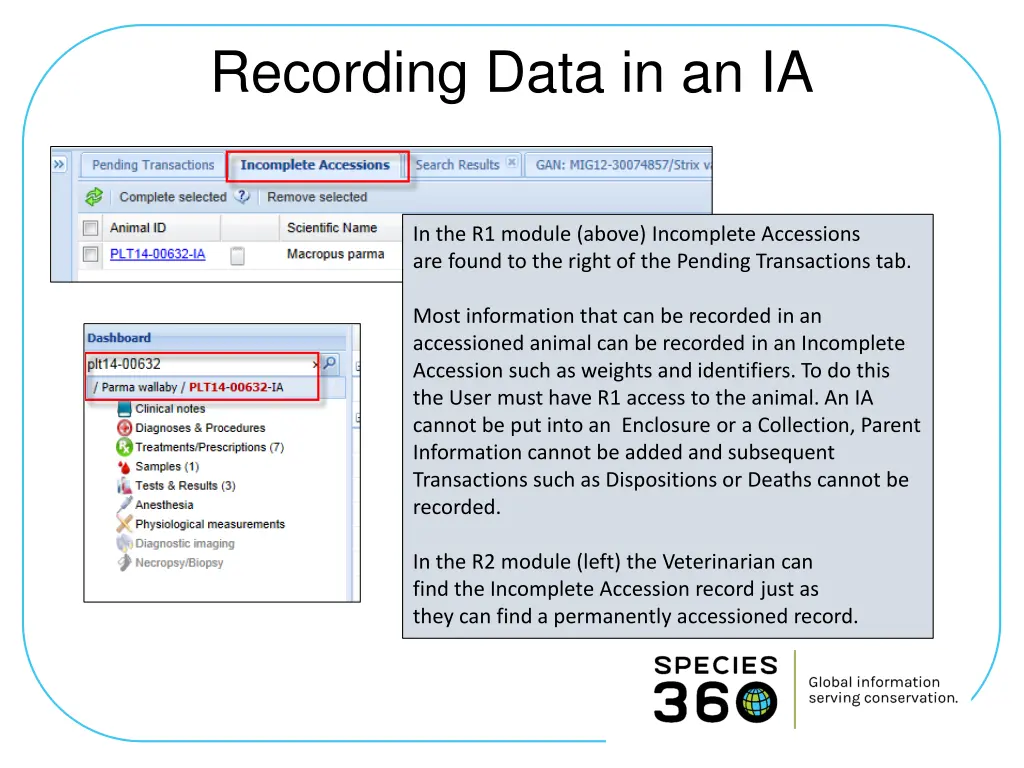 recording data in an ia