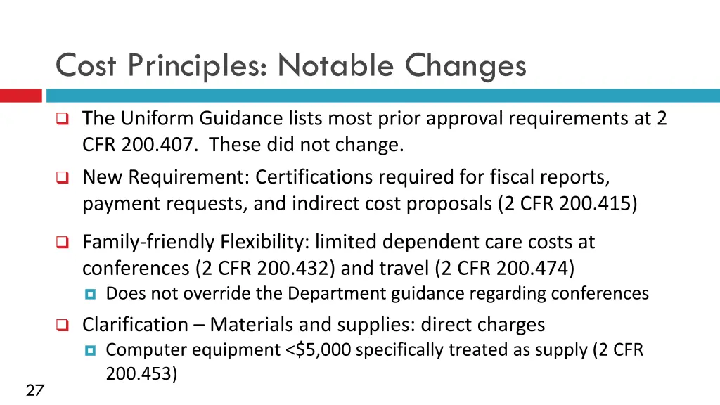 cost principles notable changes