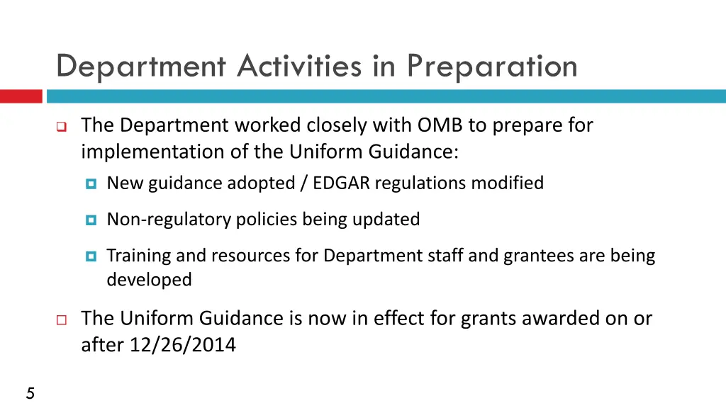 department activities in preparation