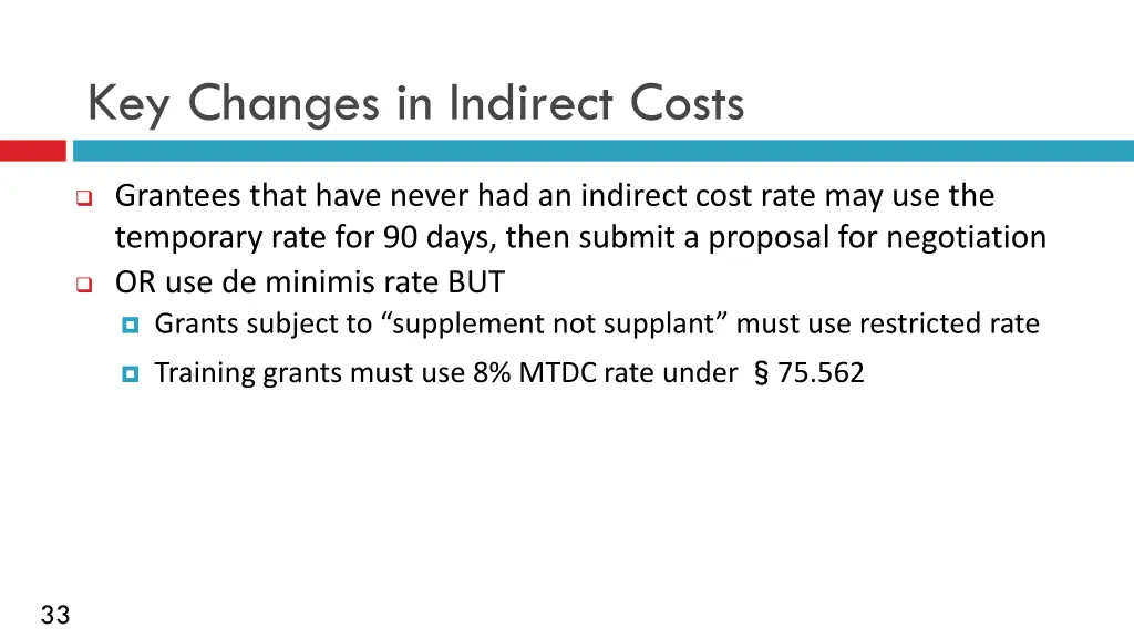 key changes in indirect costs 1