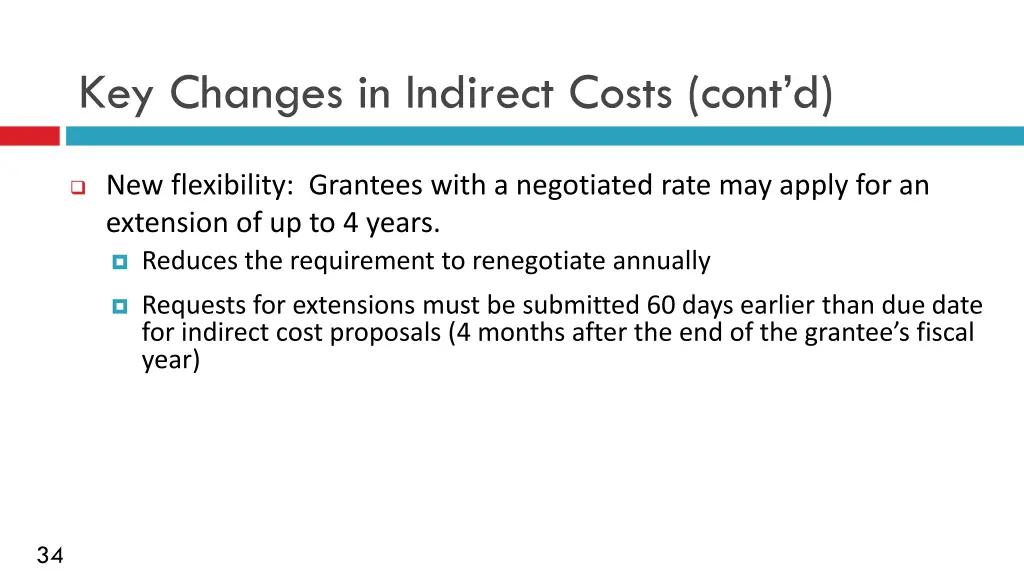 key changes in indirect costs cont d