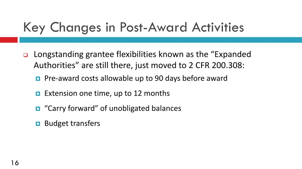 key changes in post award activities 1